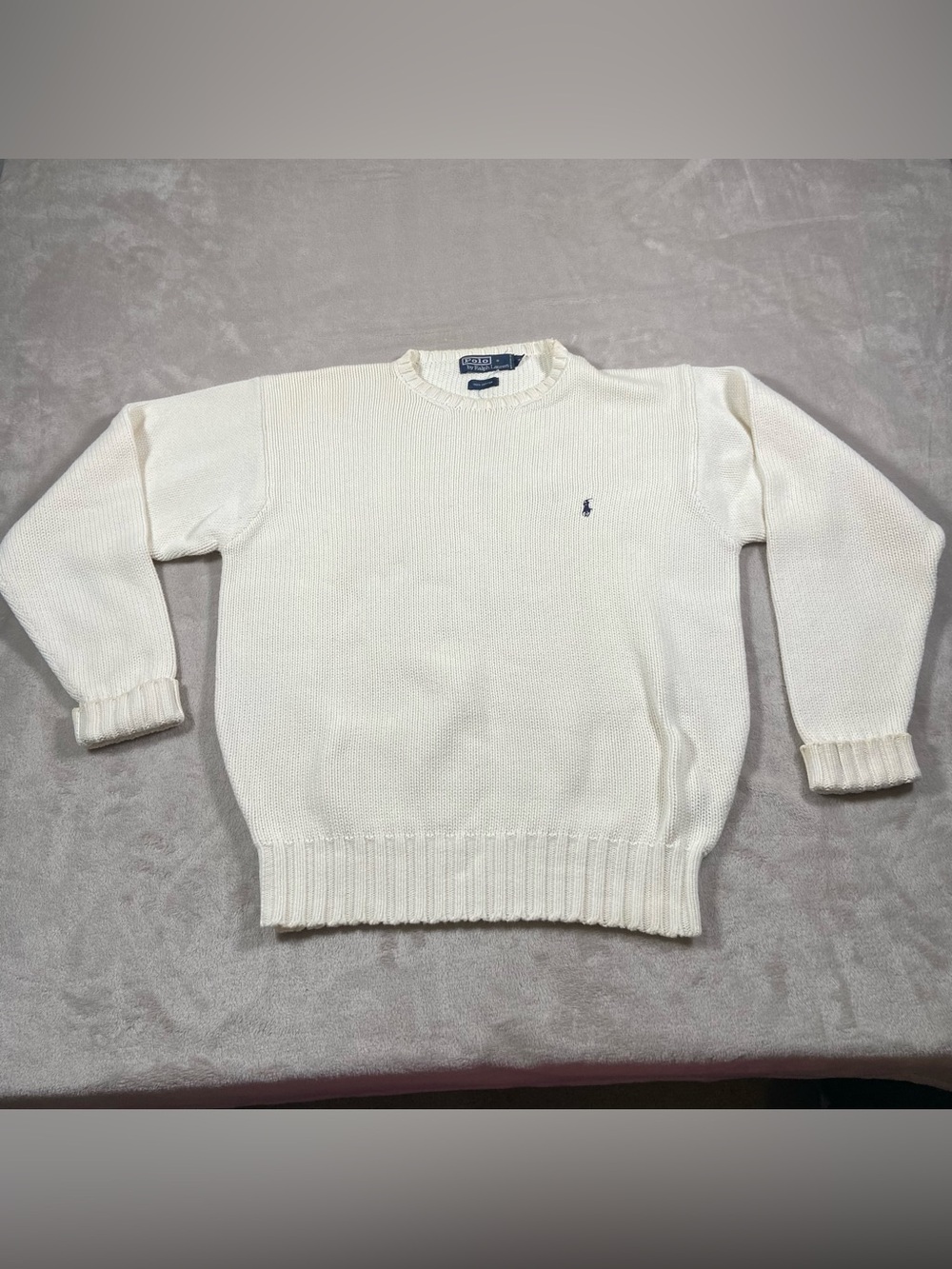 Vintage Ralph Lauren Crewneck Sweater Men Size Small in Cream Long Sleeve